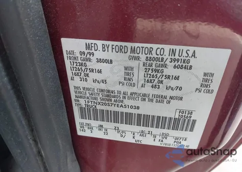 2000 Ford F-250 Lariat/Xl/Xlt z USA, uszkodzony, nr VIN 1FTNX20S7YEA51038